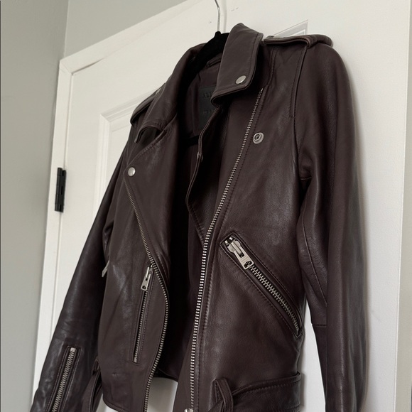 All Saints Dark Balfern Brown Leather Jacket - Picture 7 of 13